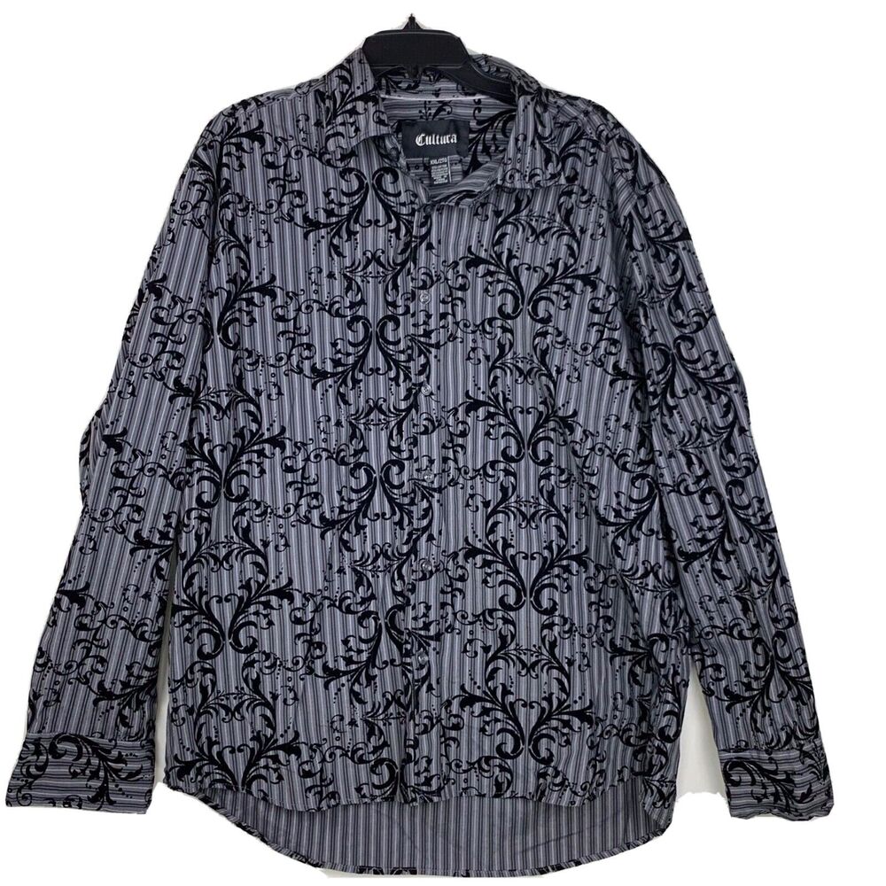 Cultura Shirt Mens 2TG XXL Vintage Mesh Velvet European Reverse Fabric Button Up